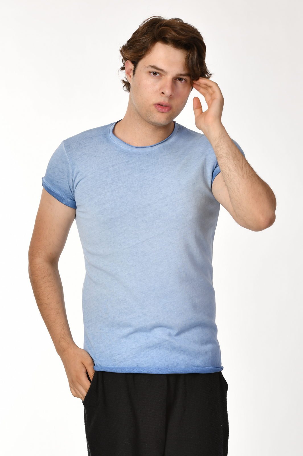 Zegy Bisiklet Yaka Kısa Kollu Erkek Tişört  - Mavi