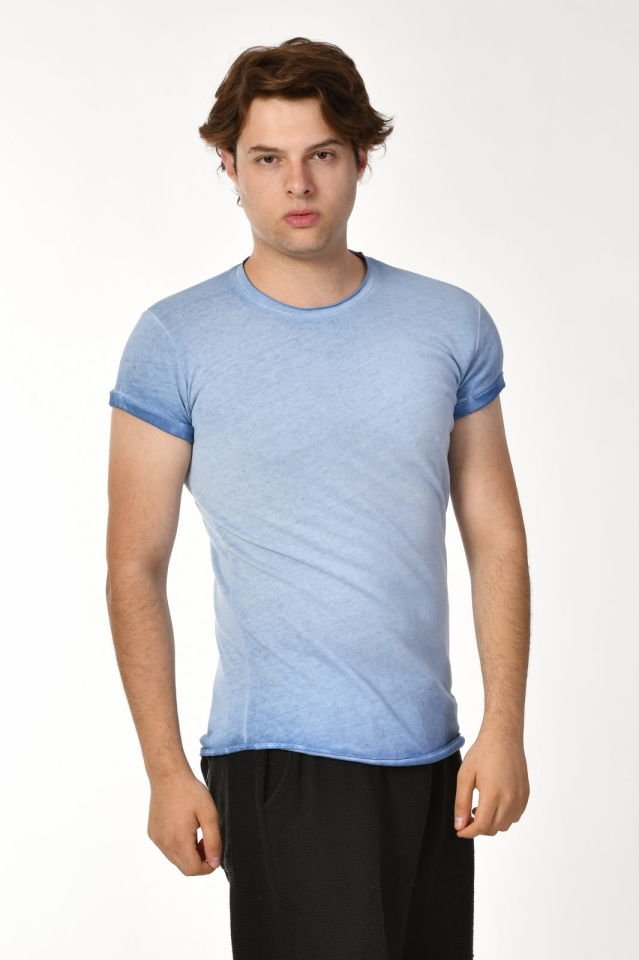 Zegy Bisiklet Yaka Kısa Kollu Erkek Tişört  - Mavi