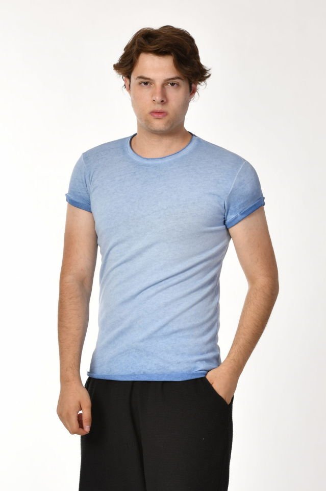 Zegy Bisiklet Yaka Kısa Kollu Erkek Tişört  - Mavi