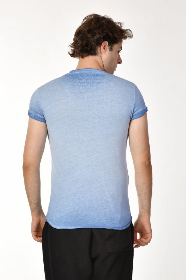 Zegy Bisiklet Yaka Kısa Kollu Erkek Tişört  - Mavi