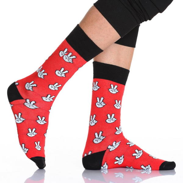 Zafer İşaretli Emojili Erkek Soket Çorabı Kırmızı E213