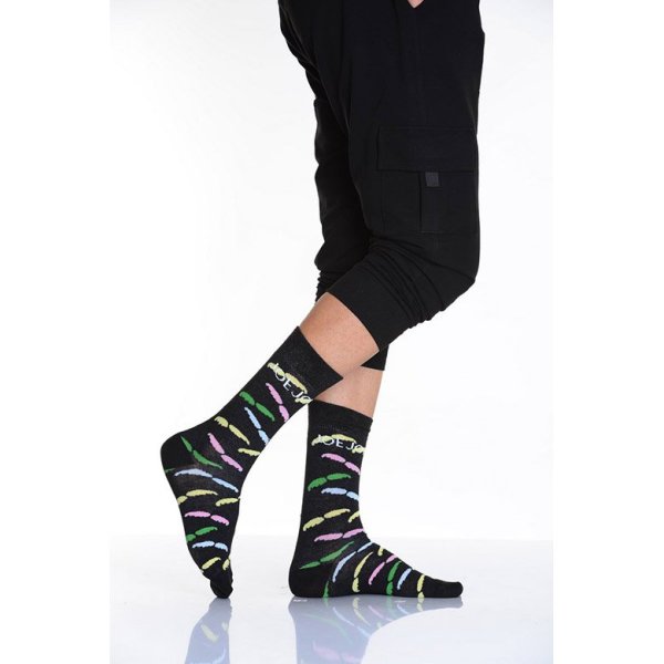 Çok Renkli Desenli Erkek Soket Çorabı Siyah E213