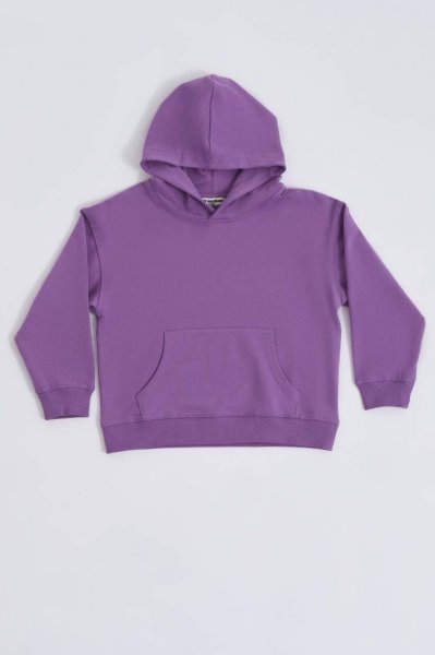 Organik Kapüşonlu Uzun Kollu Kız Çocuk Sweatshirt - Mor Mor - 8-10