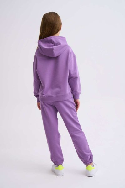 Organik Kapüşonlu Uzun Kollu Kız Çocuk Sweatshirt - Mor Mor - 8-10