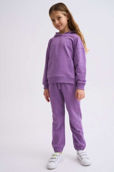 Organik Kapüşonlu Uzun Kollu Kız Çocuk Sweatshirt - Mor Mor - 8-10