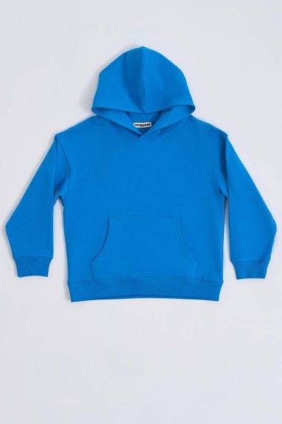 Organik Kapüşonlu Uzun Kollu Kız Çocuk Sweatshirt - Mavi Mavi - 10-12