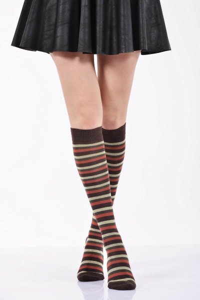 Kadın Çemberli Dizaltı Çorabı   - Kahverengi