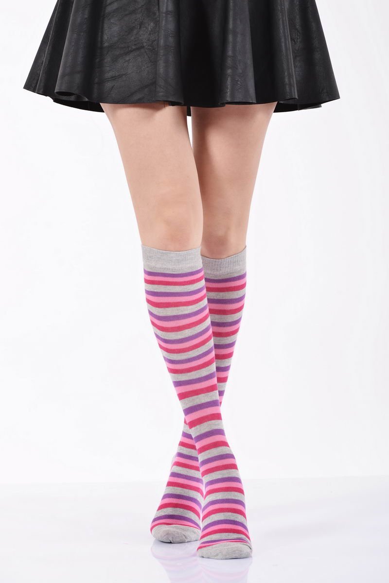 Kadın Çemberli Dizaltı Çorabı   - Açık Gri