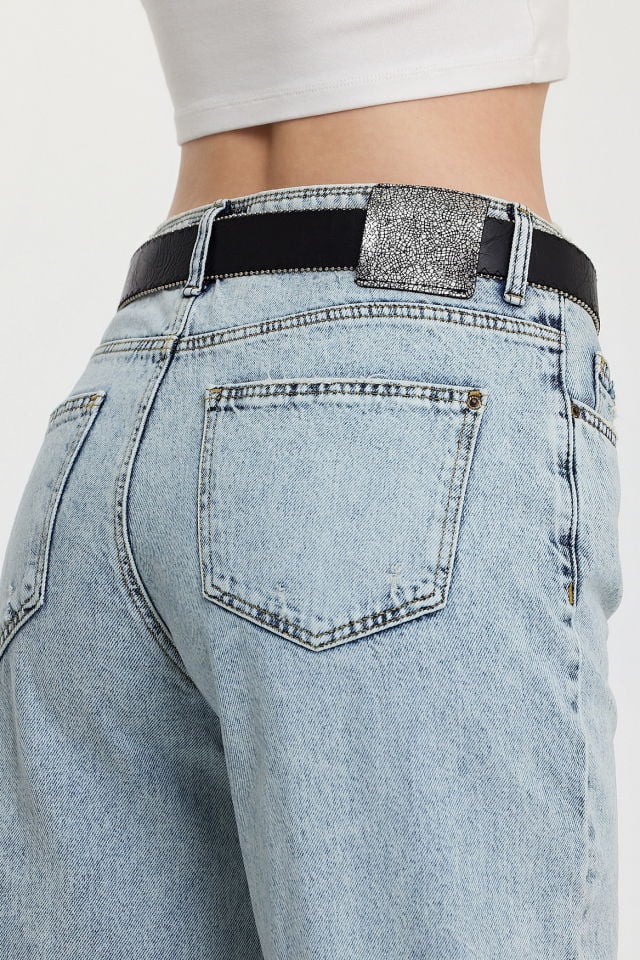 WhatsUp Geniş Paça Düşük Bel Kadın Jean Pantolon  - Denim