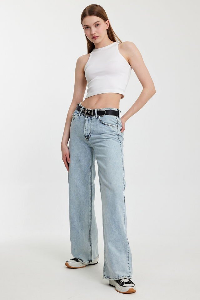 WhatsUp Geniş Paça Düşük Bel Kadın Jean Pantolon  - Denim