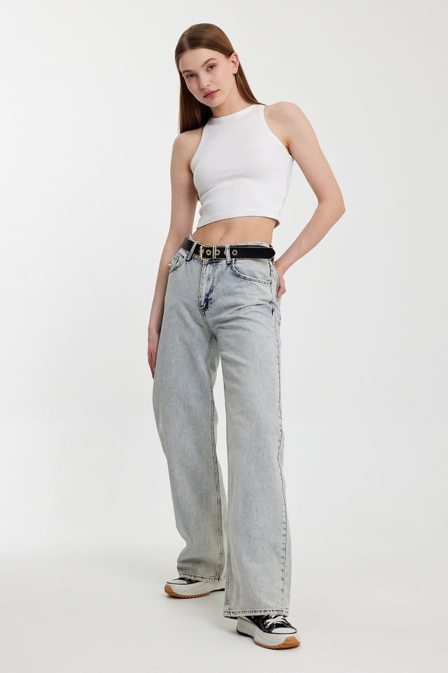 WhatsUp Geniş Paça Düşük Bel Kadın Jean Pantolon  - Mavi