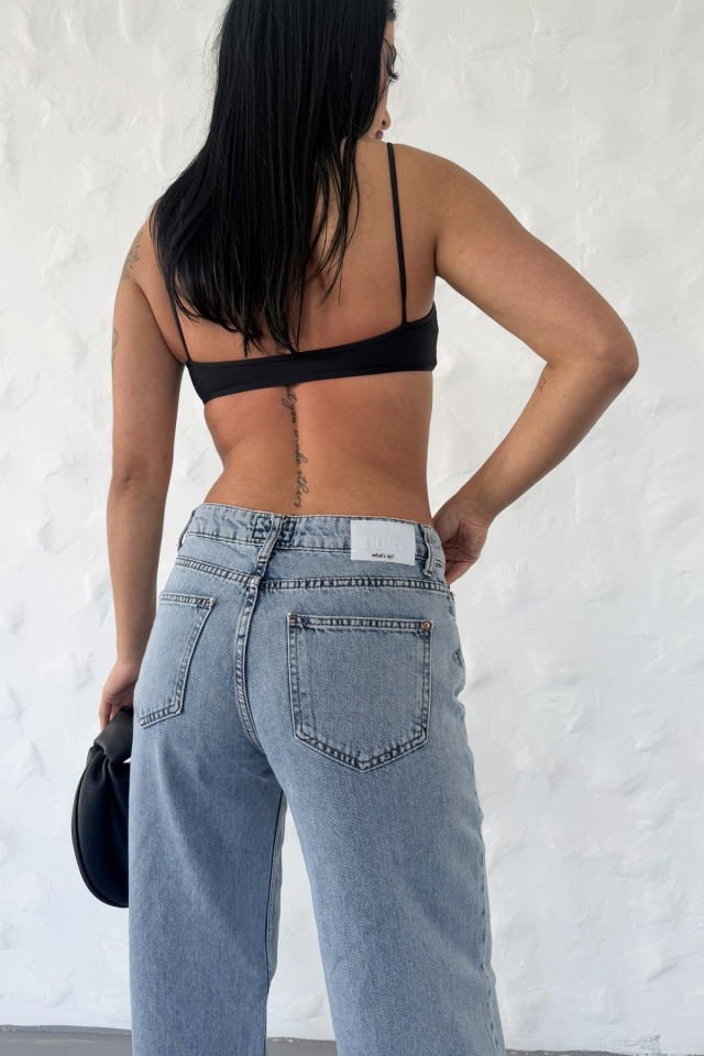 WhatsUp Geniş Paça Düşük Bel Kadın Jean Pantolon  - Mavi