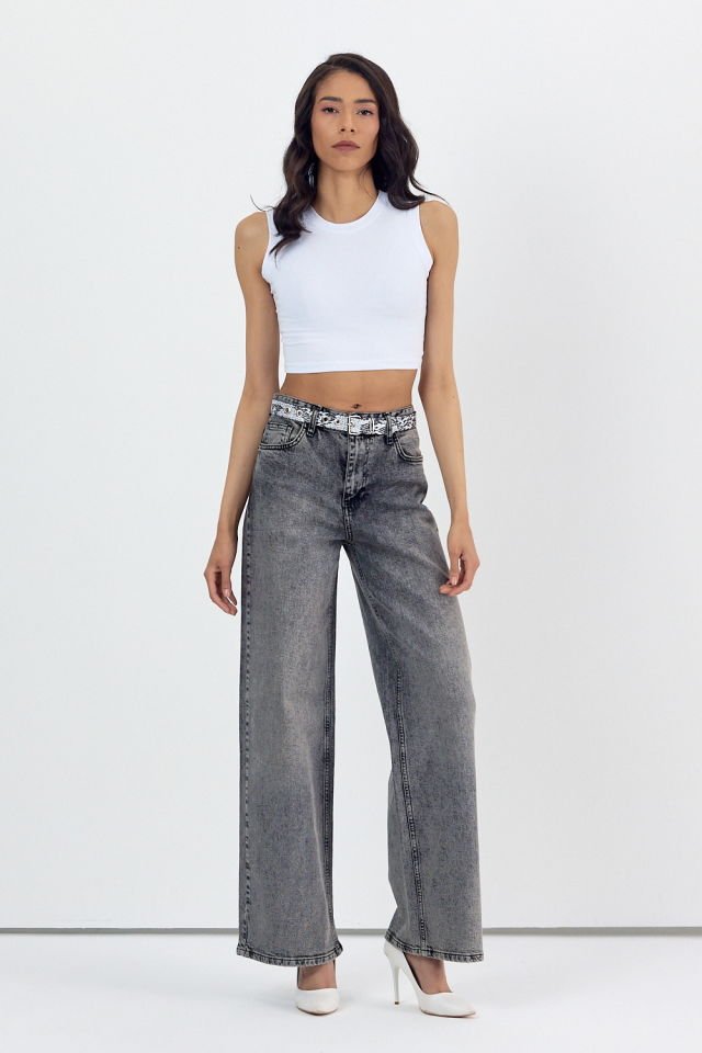 WhatsUp Geniş Paça Kadın Palazzo Jean Pantolon  - Antrasit