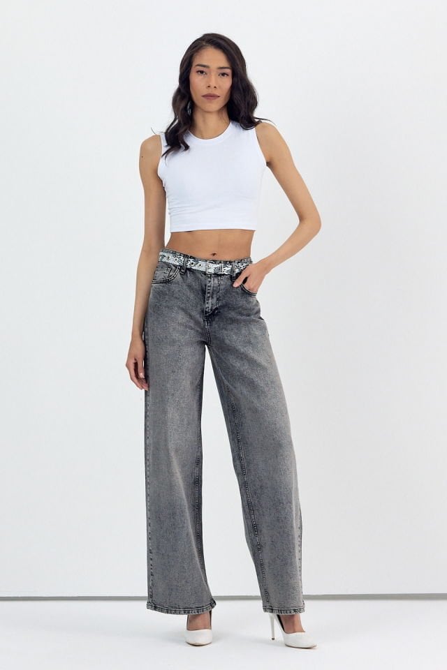 WhatsUp Geniş Paça Kadın Palazzo Jean Pantolon  - Antrasit