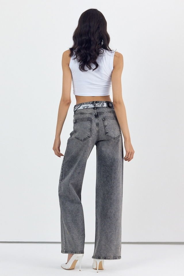 WhatsUp Geniş Paça Kadın Palazzo Jean Pantolon  - Antrasit