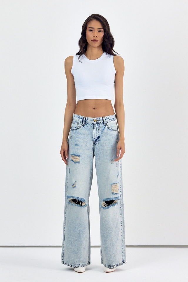 WhatsUp Geniş Paça Kadın Palazzo Jean Pantolon  - Mavi