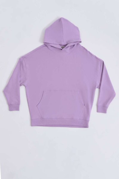 Organik Kapüşonlu Cepli Uzun Kollu Kadın Sweatshirt - Lila Lila - M