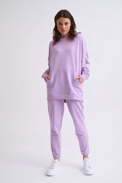 Organik Kapüşonlu Cepli Uzun Kollu Kadın Sweatshirt - Lila Lila - M
