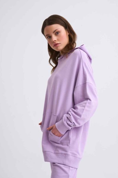 Organik Kapüşonlu Cepli Uzun Kollu Kadın Sweatshirt - Lila Lila - M