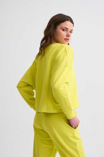 Organik Uzun Kollu Kadın Crop Sweatshirt - Sarı Sarı - L