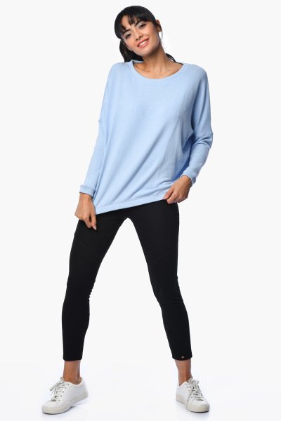 Cotton Candy Geniş Kesim Uzun Kollu Kadın Sweatshirt - Mavi