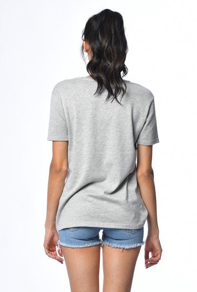 Cotton Candy Omuz ve Yanları Gümüş Bant Kısa Kol Kadın T-Shirt - Grimelanj