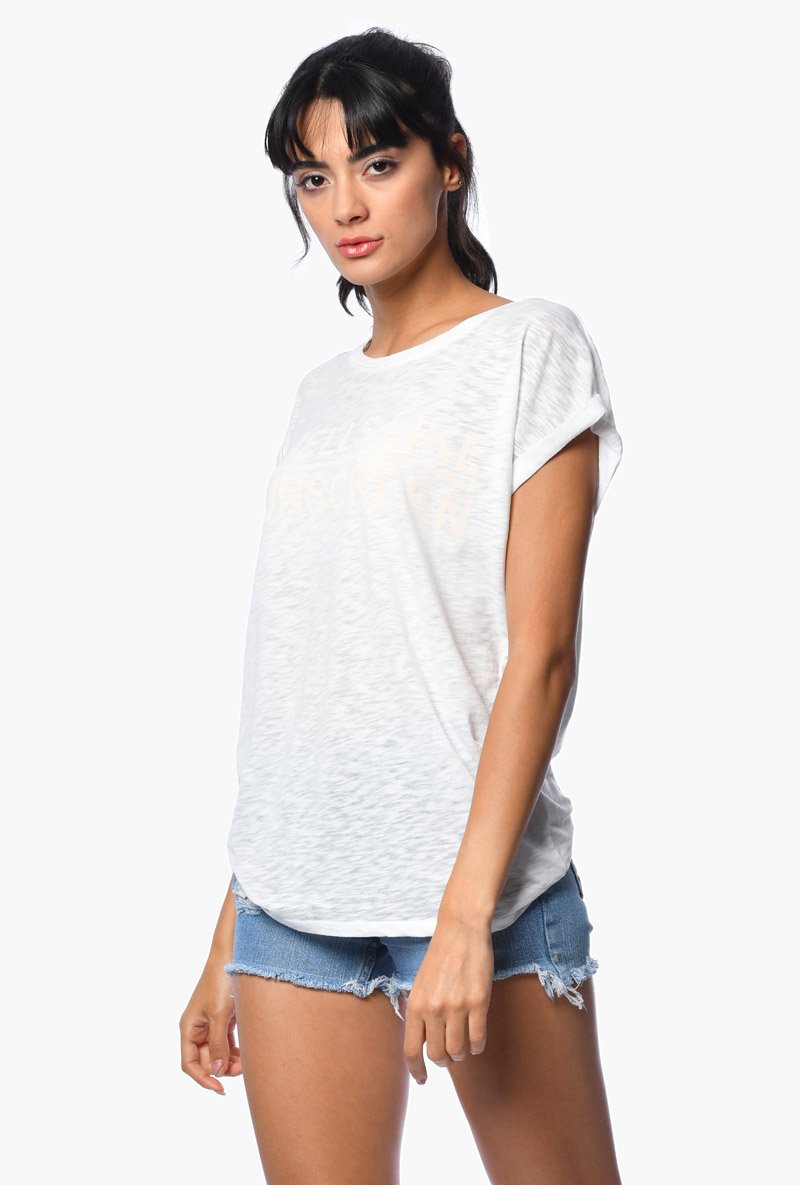 Cotton Candy Baskılı Kısa Kollu Flamlı Kadın T-Shirt - Beyaz