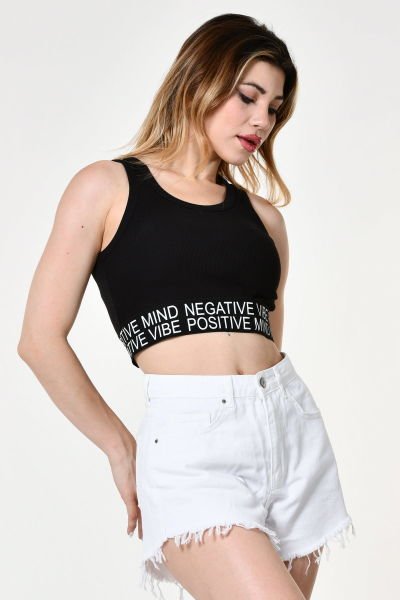 Quzu Lastik Detaylı Crop Top Atlet  - Siyah