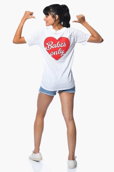 Cotton Candy Arkası Kalp Baskılı, Yakası Bağlamalı Kısa Kollu Kadın T-Shirt - Beyaz