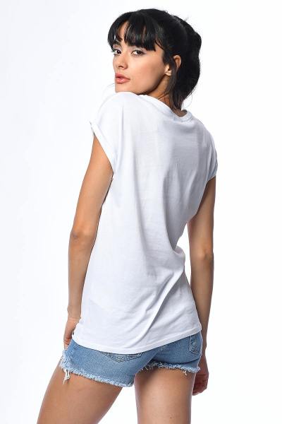 Cotton Candy Baskılı Kısa Kollu Kadın T-Shirt - Beyaz