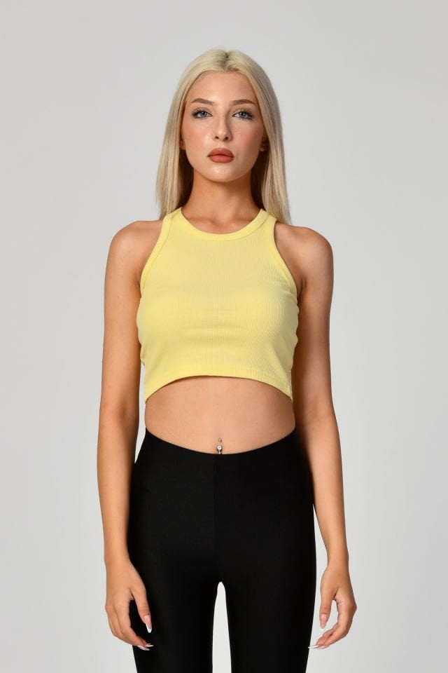 QUZU Halter Yaka Crop Atlet  - Sarı