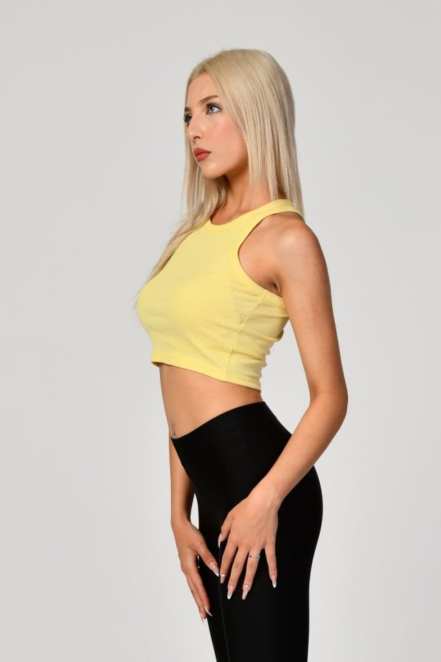 QUZU Halter Yaka Crop Atlet  - Sarı