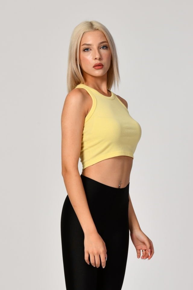 QUZU Halter Yaka Crop Atlet  - Sarı