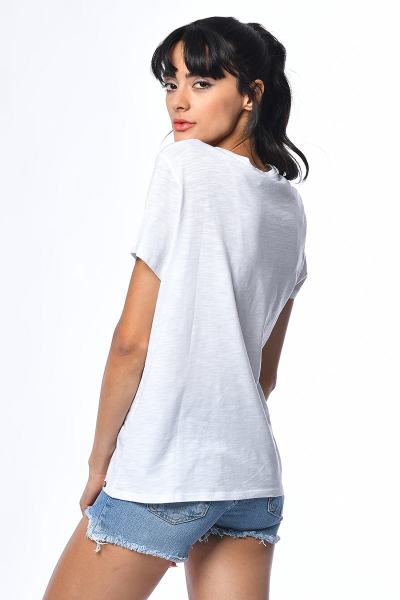 Cotton Candy Flamlı Baskılı Kısa Kollu Kadın T-Shirt - Beyaz