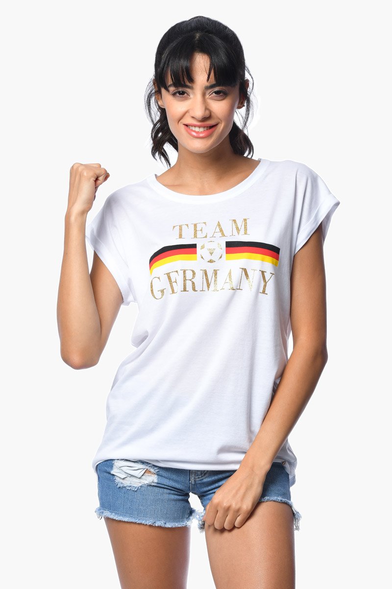 Cotton Candy Alman Bayrağı Baskılı Kısa Kollu Kadın T-Shirt - Beyaz