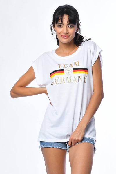 Cotton Candy Alman Bayrağı Baskılı Kısa Kollu Kadın T-Shirt - Beyaz