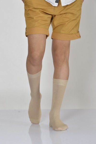 Erkek Lüx Bambu Düz Tek Renk Soket Çorabı  - Bej