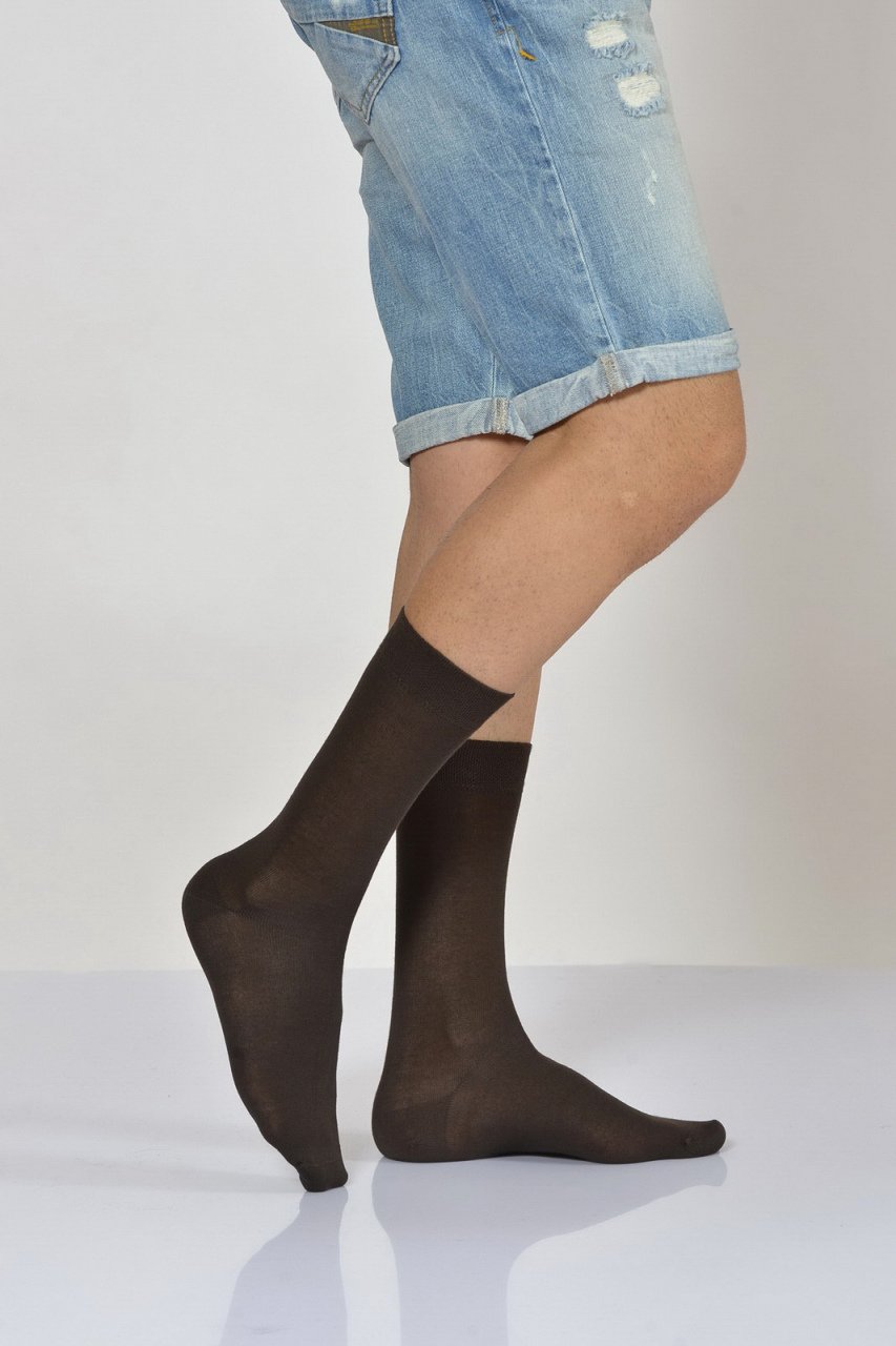 Erkek Düz Tek Renk Modal Soket Çorabı  - Kahverengi
