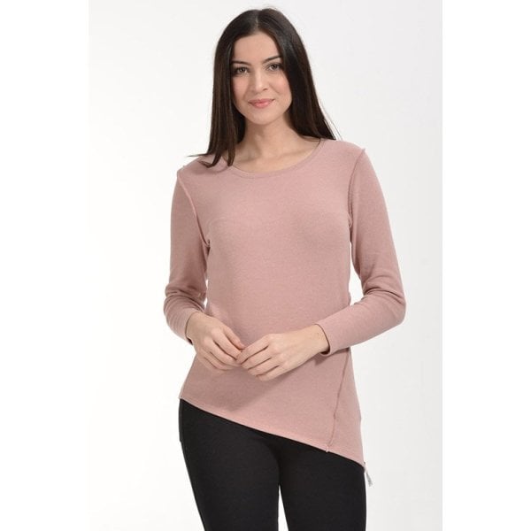 Cotton Candy Asimetrik Dikiş Detaylı Kadın T-Shirt - Pudra