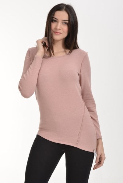 Cotton Candy Asimetrik Dikiş Detaylı Kadın T-Shirt - Pudra