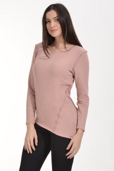 Cotton Candy Asimetrik Dikiş Detaylı Kadın T-Shirt - Pudra