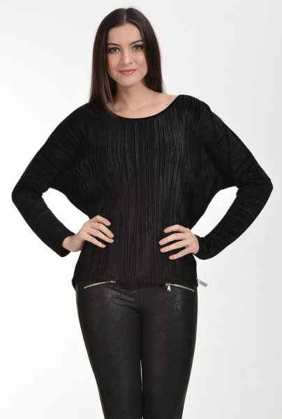 Cotton Candy Uzun Kol Bol Kesim Kadın Sweatshirt - Siyah