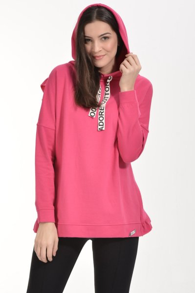 Cotton Candy Fırfır Detaylı Kapşonlu Kadın Sweatshirt - Fuşya