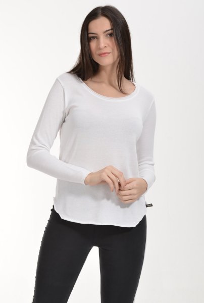 Cotton Candy Yağlı Yıkama Kısa Uzun Kadın T-Shirt - Beyaz