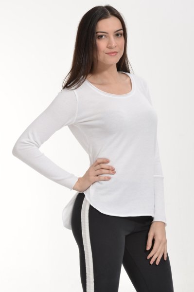 Cotton Candy Yağlı Yıkama Kısa Uzun Kadın T-Shirt - Beyaz
