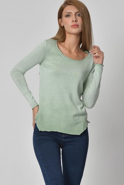 Cotton Candy Yuvarlak Yaka Uzun Kol Kadın T-Shirt - Su Yeşili