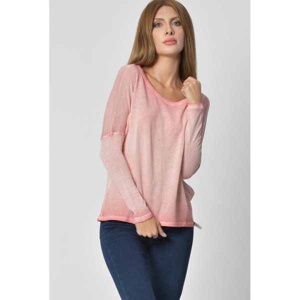 Cotton Candy Yuvarlak Yaka Uzun Kol Kad n T Shirt Nar Cice i Uzun Kol Kad n T Shirt