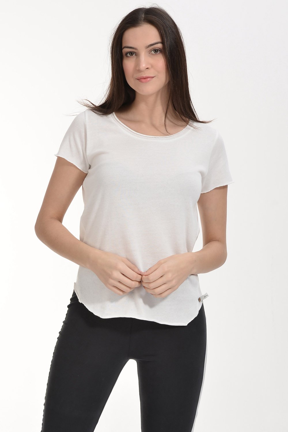 Cotton Candy Yağlı Yıkama Kısa Kol Kadın T-Shirt - Ekru