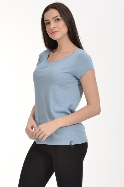 Cotton Candy Yuvarlak Yaka Kısa Kol Basic Kadın T-Shirt - Mavi