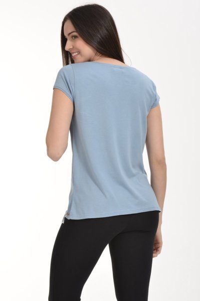 Cotton Candy Yuvarlak Yaka Kısa Kol Basic Kadın T-Shirt - Mavi